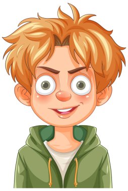 Gülen çocuk dağınık saçlı ve kapüşonlu