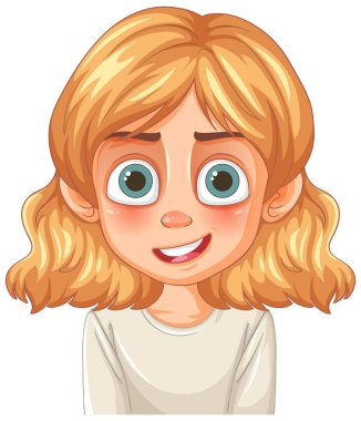 Kocaman mavi gözleri olan gülümseyen kız.