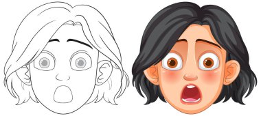 Şok olmuş bir yüzün geniş gözlü vektör sanatı.