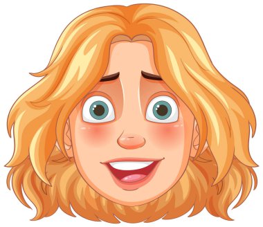 Gülümseyen sarışın karakter, anlamlı gözlerle.