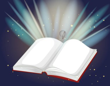 Parlayan ışığı olan açık bir kitap.