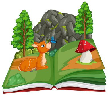 Orman ve hayvanlarla dolu açık bir kitap