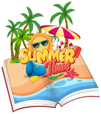 Plaj sahnesi illüstrasyonlu kitabı aç