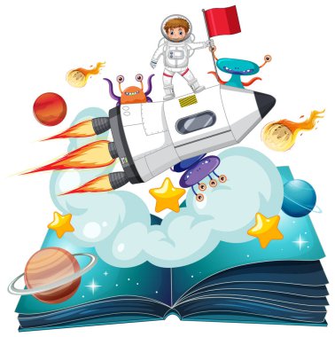 Astronot açık bir kitaptan uzayı keşfediyor