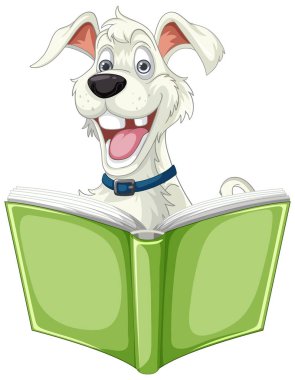 Çizgi film köpeği yeşil kitabın tadını çıkarıyor.