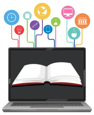 Dizüstü bilgisayarda eğitim simgeleriyle kitap aç