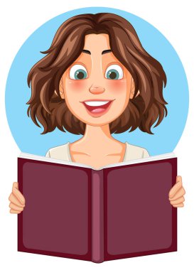 Gülümseyen kadın güzel bir kitaptan hoşlanıyor.