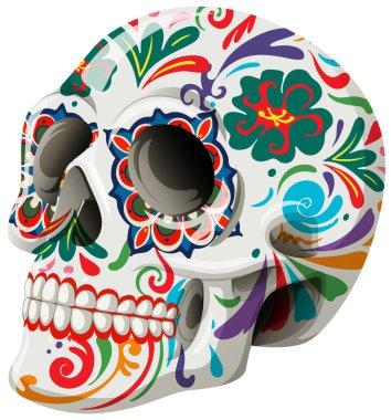 Vibrant skull with traditional Mexican patterns clipart