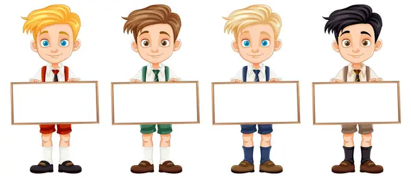 stock vector Four boys with signs, ready for messages