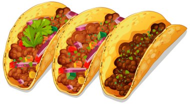 Three tacos filled with meat and vegetables clipart