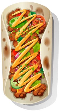 Çeşitli sos ve malzemelerle renkli burrito.