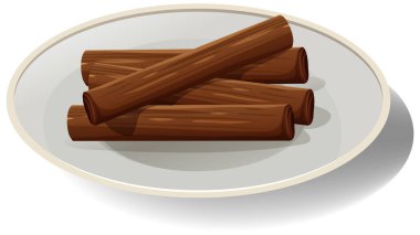 Illustration of cinnamon sticks on a white plate clipart