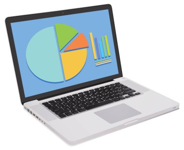 Pasta ve bar grafiklerini gösteren dizüstü bilgisayar