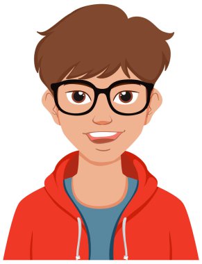 Gözlüklü mutlu bir gencin tasviri.