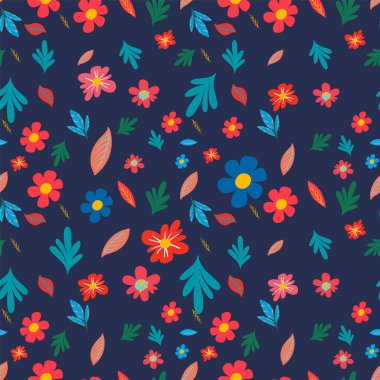 Canlı çiçekler ve yapraklar karanlık bir arka planda