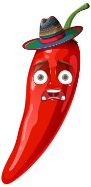 Renkli bir sombrero giyen animasyon kırmızı biber.