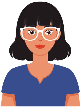 Beyaz gözlüklü bir kadının resmi.