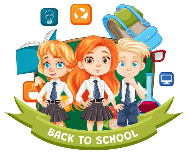 stock vector Three students ready for school