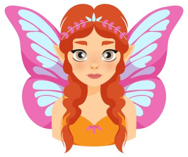 Kızıl saçlı, pembe kanatlı bir peri.