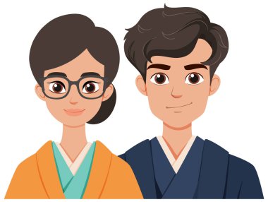 Geleneksel kıyafetli bir çiftin resmi.