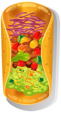 Canlı, lezzetli bir Meksika dürüm vektörü.