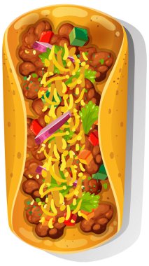 Çeşitli taze malzemeli renkli taco.