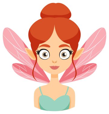 Pembe kanatlı ve yeşil elbiseli kızıl saçlı peri.