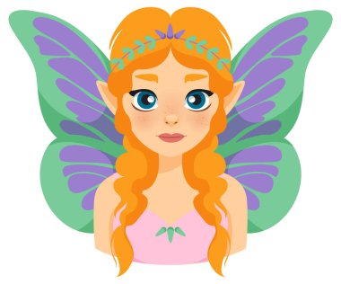 Turuncu saçlı ve canlı kanatlı bir peri.