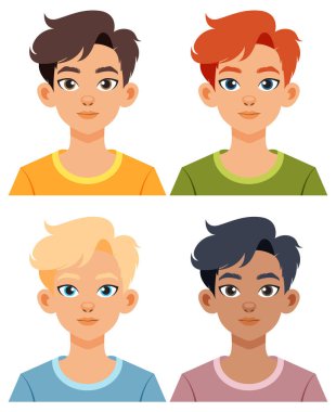 Four boys with different hair colors clipart