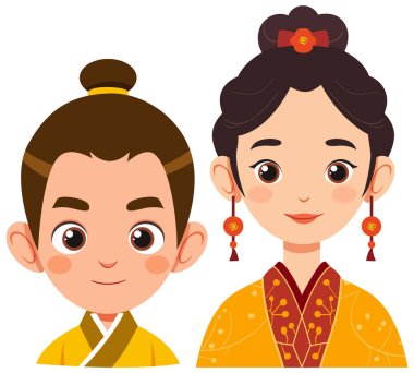 Geleneksel giyinmiş Çinli bir çiftin vektör sanatı