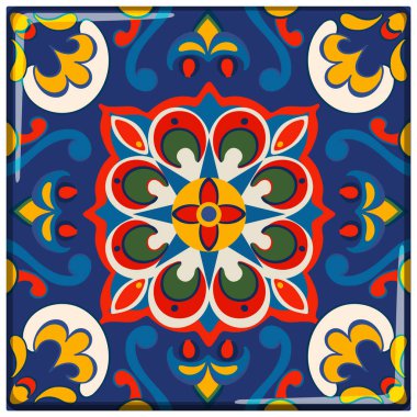 Canlı, simetrik, geleneksel Meksika fayans deseni