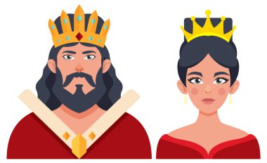 Royal couple in traditional attire and crowns clipart