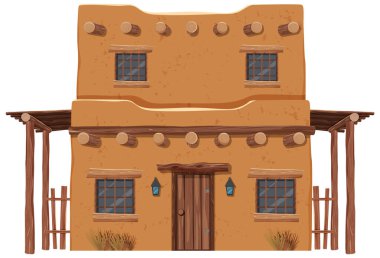 Two-story adobe house with wooden beams clipart