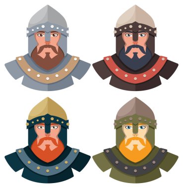 Farklı renkte zırhlı dört şövalye.