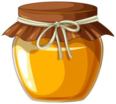 Altın bal dolu bir kavanoz, iple bağlanmış.