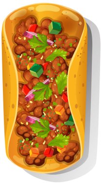 Fasulye ve sebzelerle dolu renkli burrito.