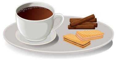 Gofretli ve tarçınlı bir fincan kahve.