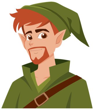 Yeşil şapkalı ve kıyafetli gülümseyen elf