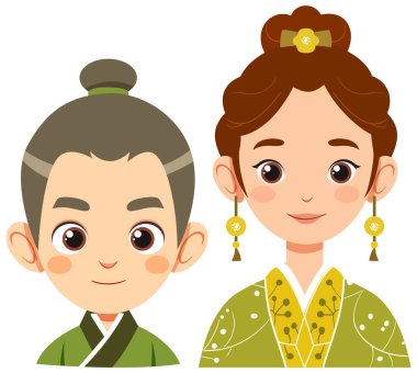 Geleneksel giyinmiş Çinli bir çiftin vektör sanatı