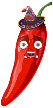 Animated chili pepper with a sombrero clipart