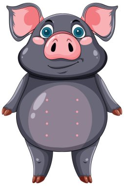 Anlamlı gözleri ve kulakları olan sevimli domuz karakteri.