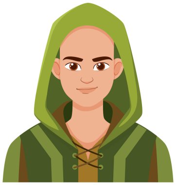 Bald elf wearing a green hooded cloak clipart