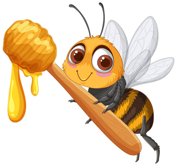 Очаровательная пчела держит ложку, покрытую медом