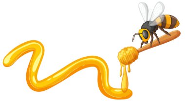 A bee with honey on a wooden dipper clipart