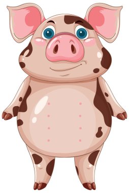 Büyük gözleri ve benekleri olan sevimli domuz çizimi.
