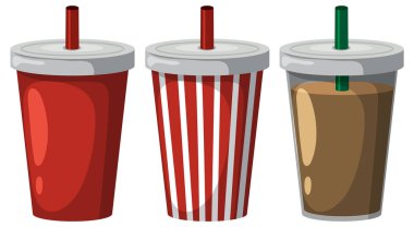 Üç bardak kapaklı ve renkli pipetli.