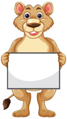 Friendly lion character with a blank sign clipart