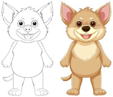 Mutlu bir ifadesi olan sevimli çizgi film hayvanı.