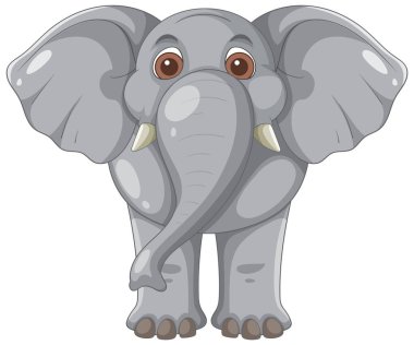 Kocaman gözleri ve sarkık kulakları olan sevimli bir fil.