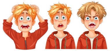 Three emotional expressions of a young boy clipart